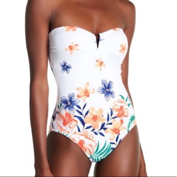 Tommy Bahama🌴Floral V-Wire Bandeau One-Piece Swimsuit🌴 - Picture 1 of 12
